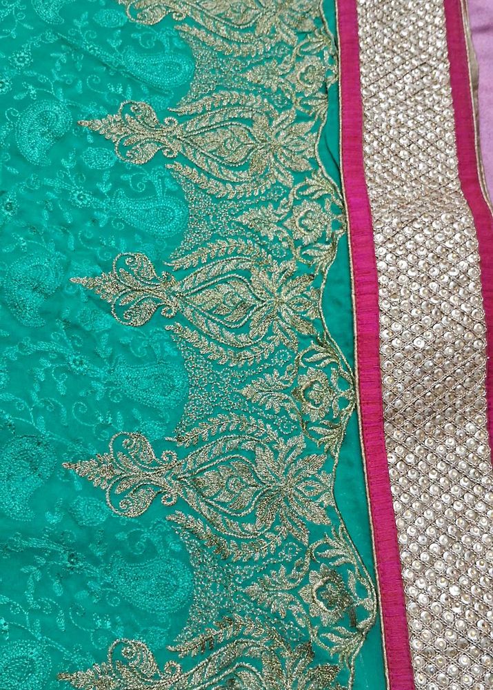 Stunning Teal Embroidered Sari Border