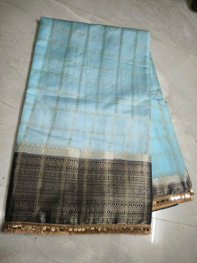 Elegant Blue Checked Saree
