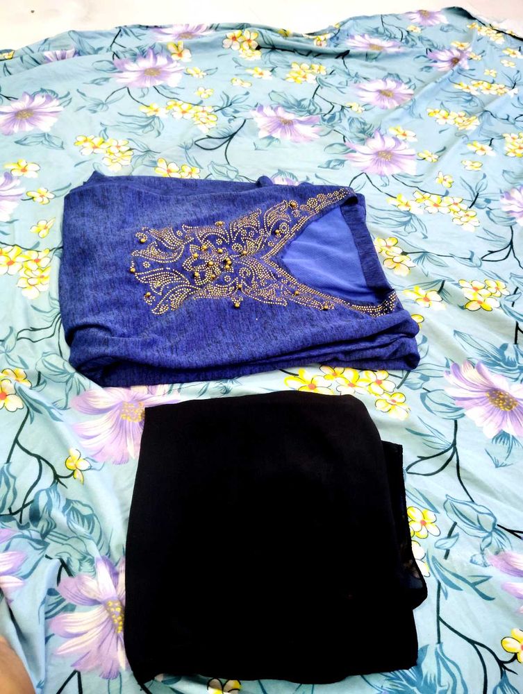 Embellished Blue 💙 abaya with Black Scarf