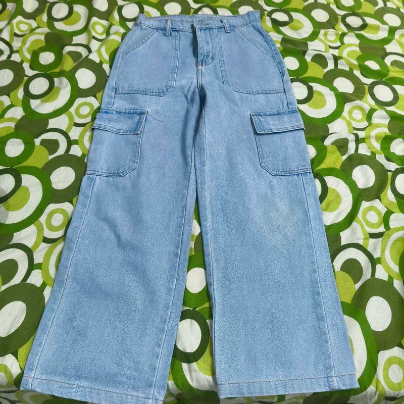 Light Wash Denim Cargo Pants