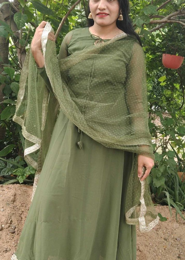 Elegant Olive Green Anarkali Gown