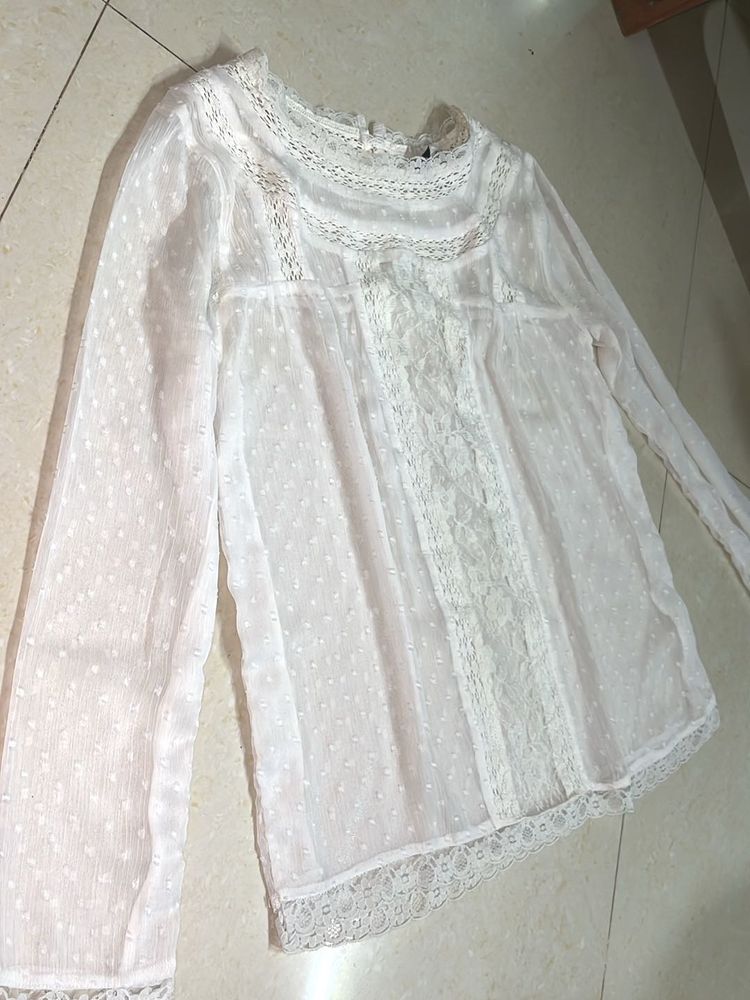 Lace Detail White Top