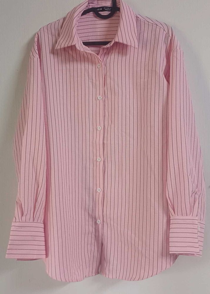 SHEIN: Chic Pink Striped Button-Up Shirt