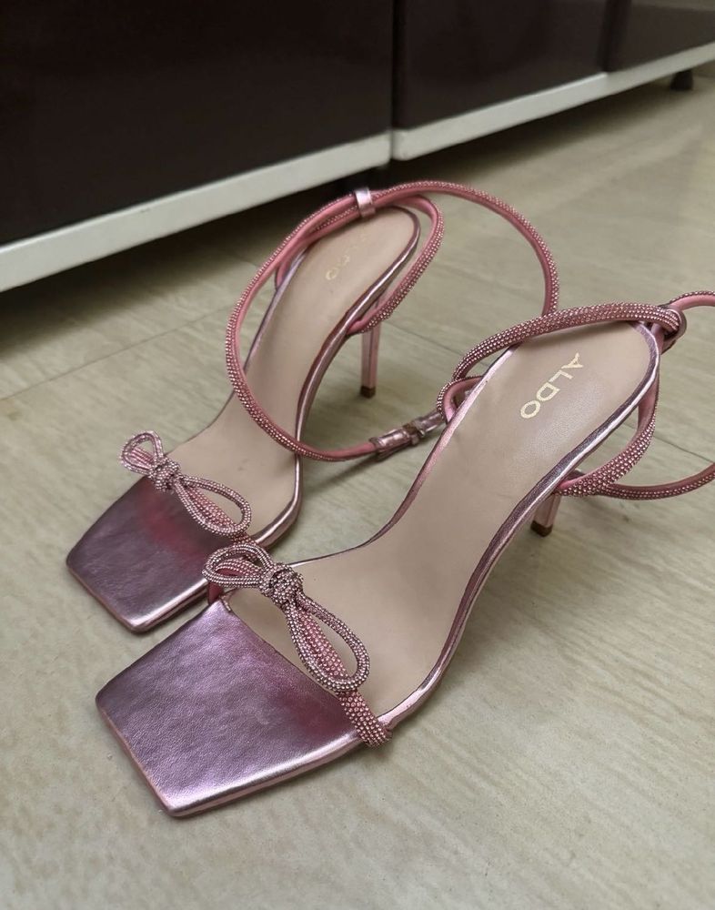 Aldo Pink Metallic Bow Heels