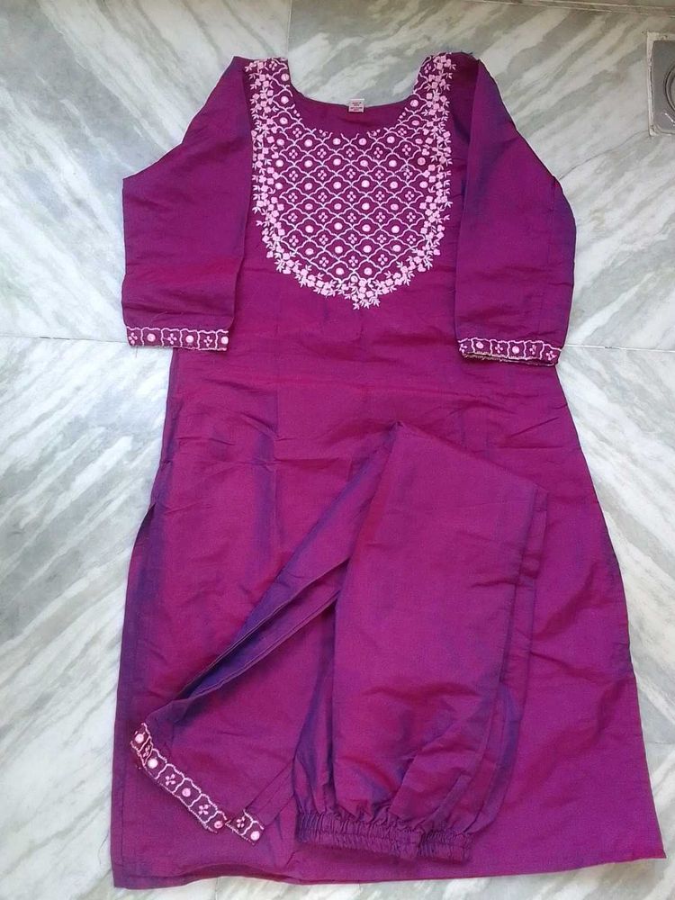 Purple Embroidered Kurta and Pant Set
