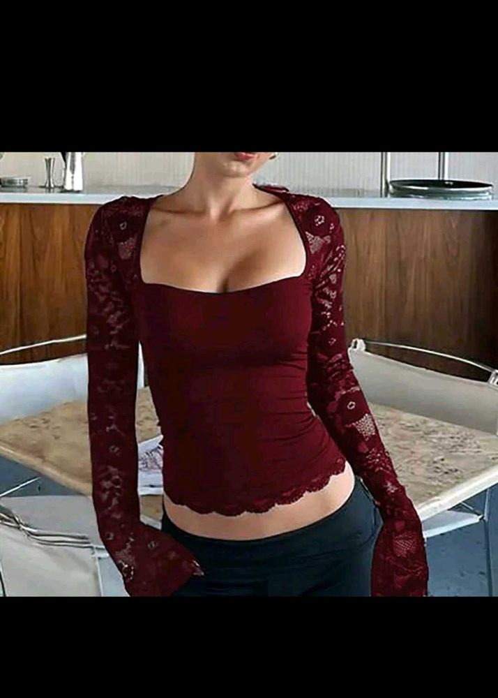 Burgundy Lace Sleeve Top