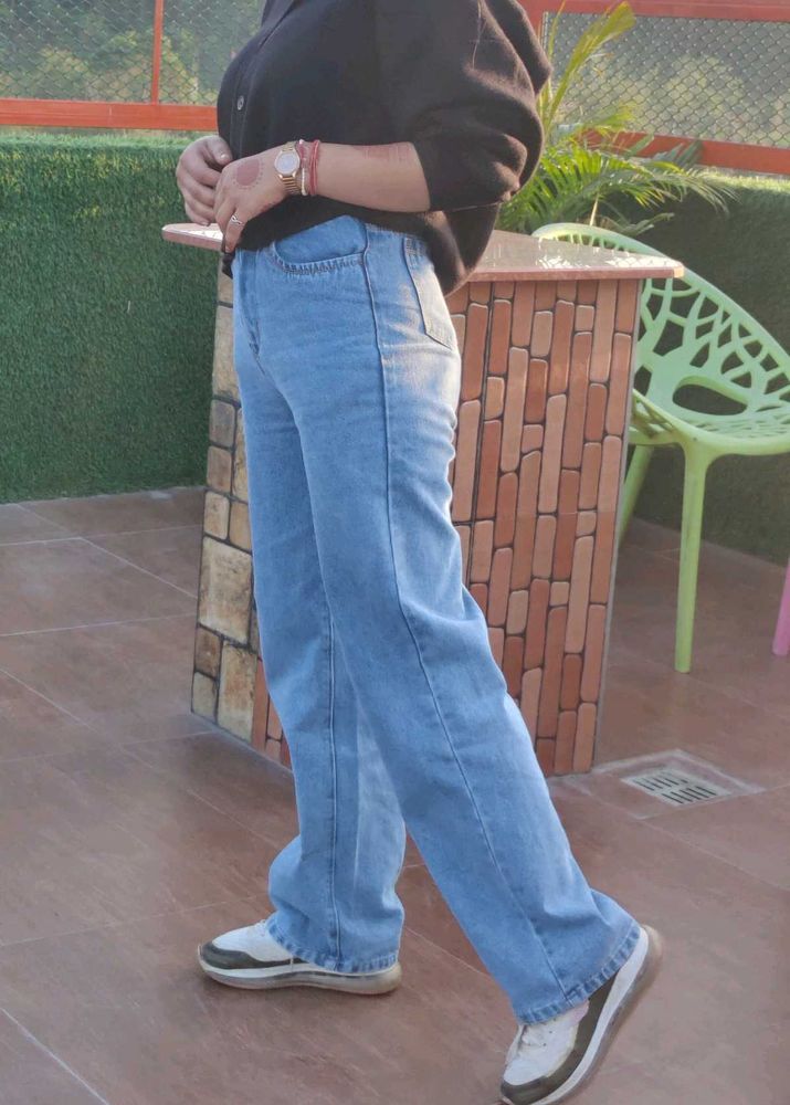Casual Light Wash Wide Leg Jeans