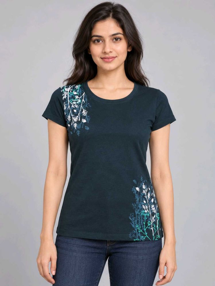 Floral Print Dark Teal T-Shirt