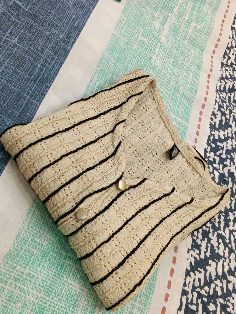 Cream &amp; Black Striped Button-Up Top