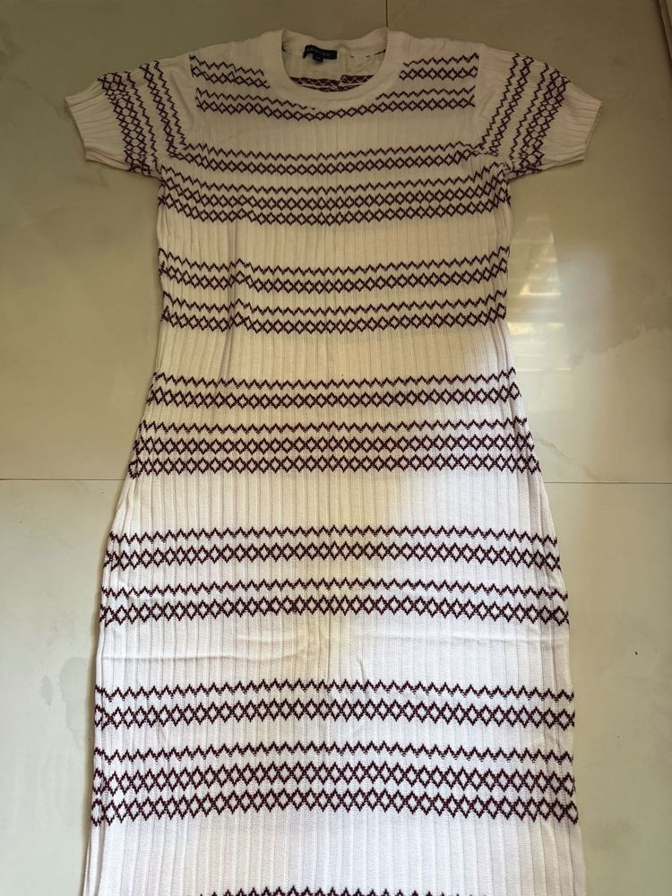 White Knit Dress with Geometric Pattern