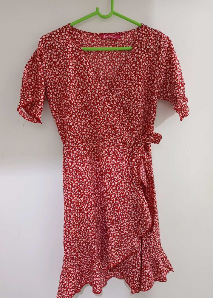 Fit and Flare Red Wrap Dress