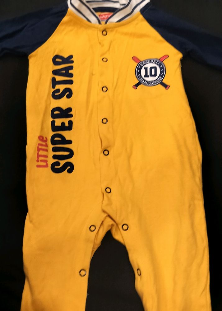 Babyhug Romper Yellow And Blue
