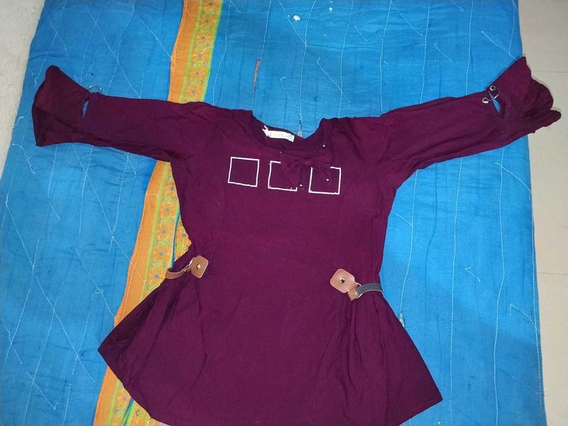 Stylish Maroon Tunic Top with Buckle Detail