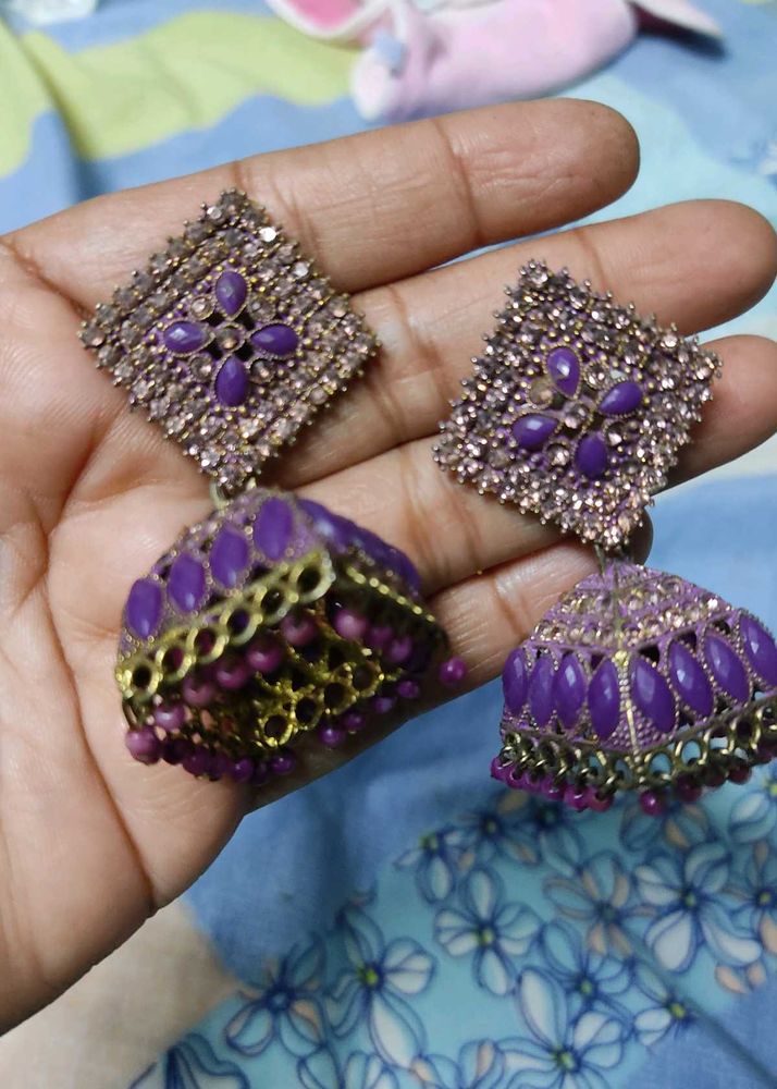 Purple Jhumka Earrings