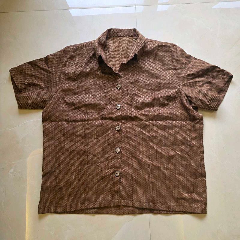 Vintage Brown Textured Short Sleeve Shirt