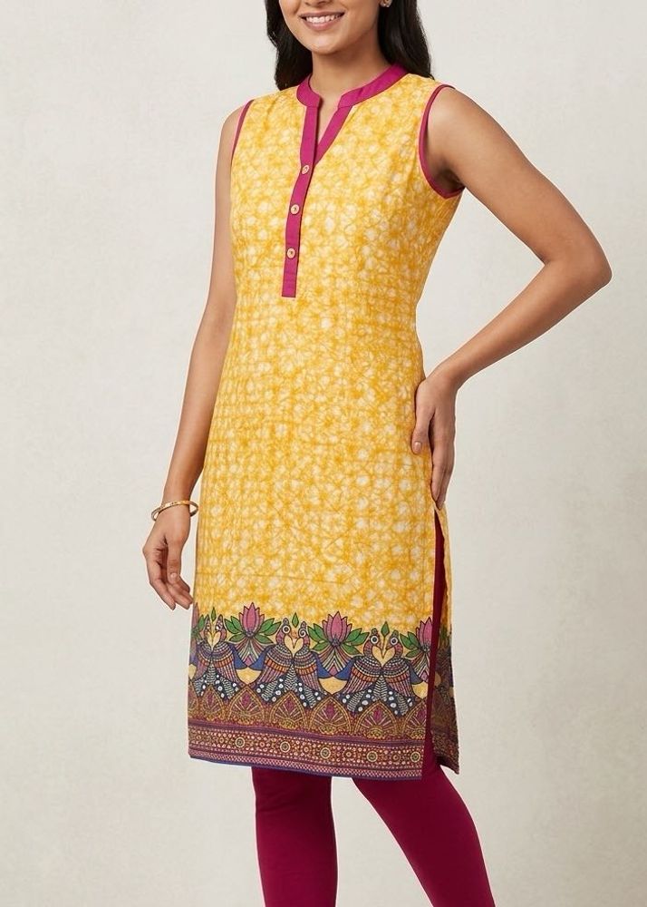 Vibrant Yellow Sleeveless Kurti