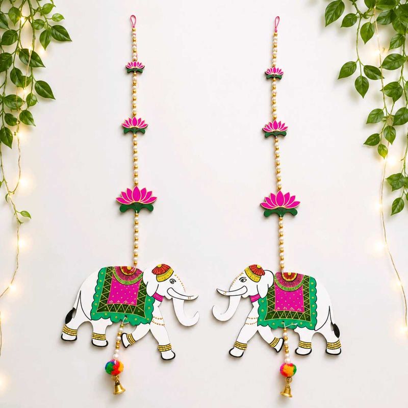 Handmade Elephant &amp; Lotus Wall Hanging Decor