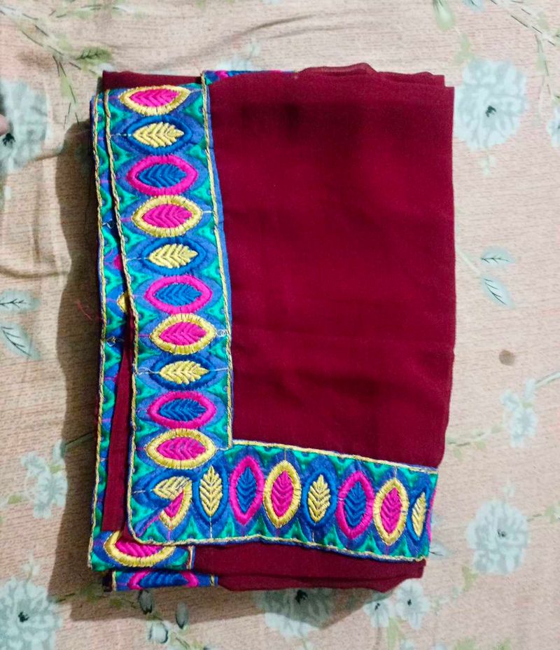Maroon Saree with Embroidered Border