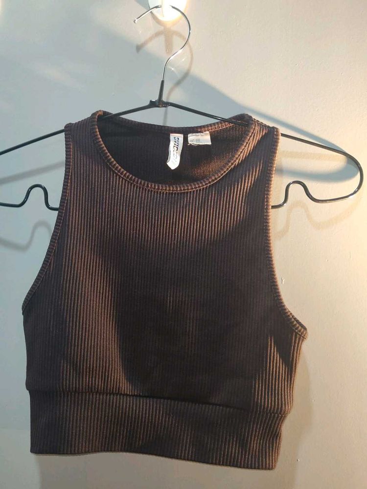 Ribbed Racerback Cropped Tank Top