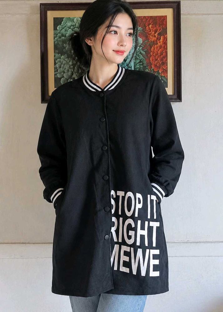 Black Varsity Jacket with Slogan