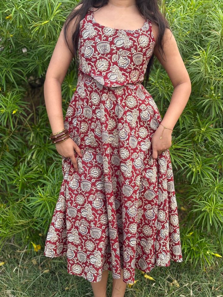 🌸Maroon Floral Print corset Dress