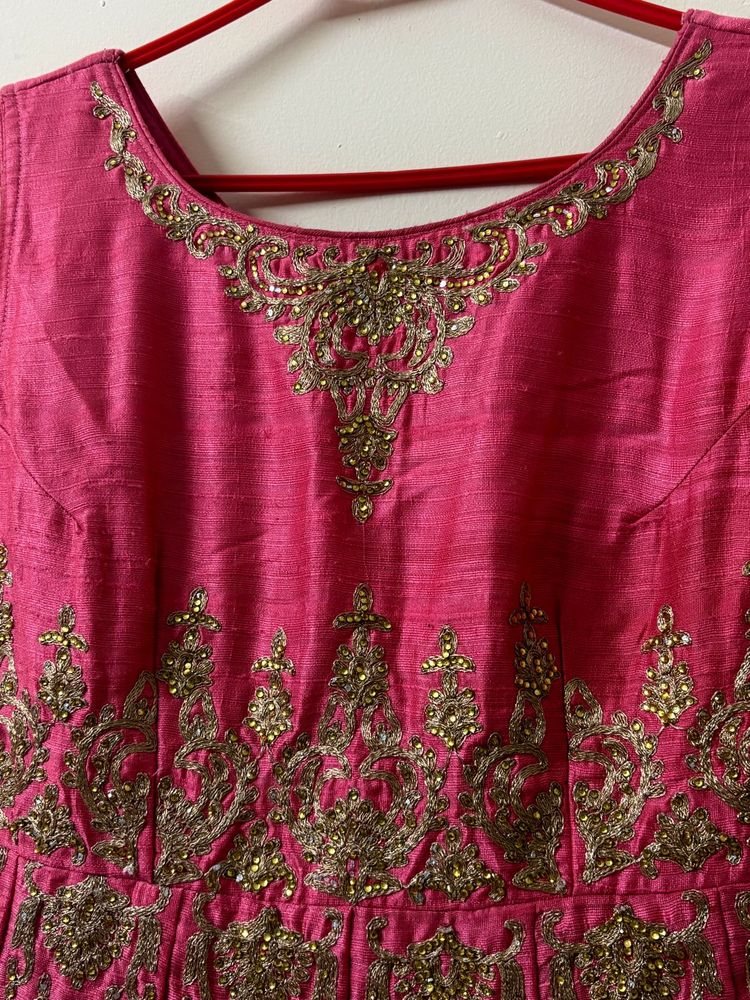 Elegant Pink Embroidered Heavy Gown