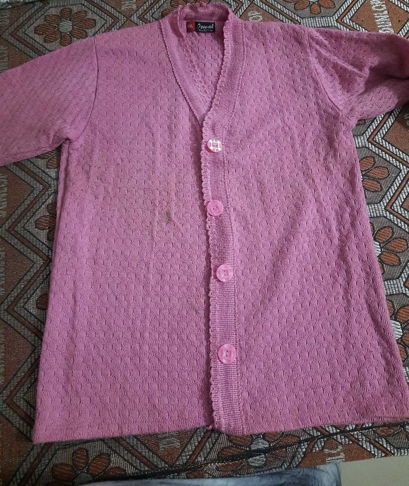 Pink Knit Cardigan Woman Sweater