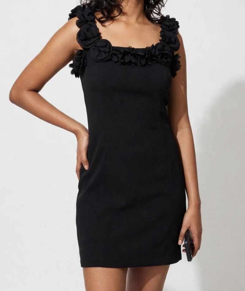 Chic Black Mini Dress with Floral Accents
