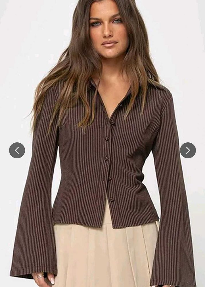 Brown Striped Bell Sleeve Top