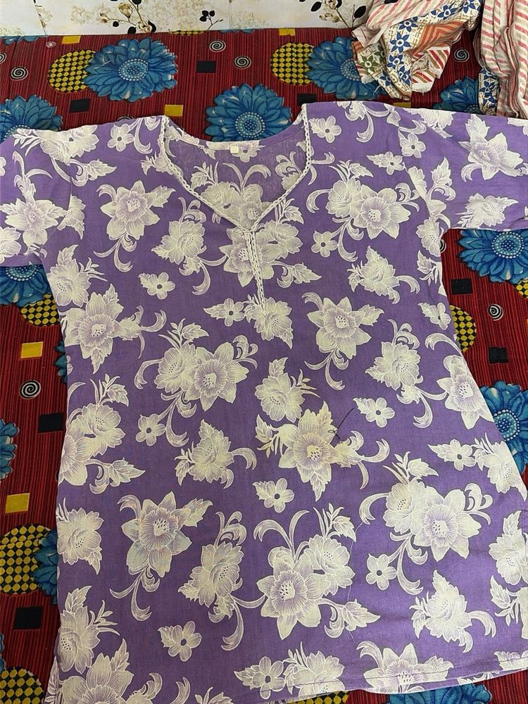 Purple Floral Cotton Kurta