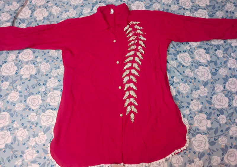 Elegant Pink co-ord set with White Embroidery