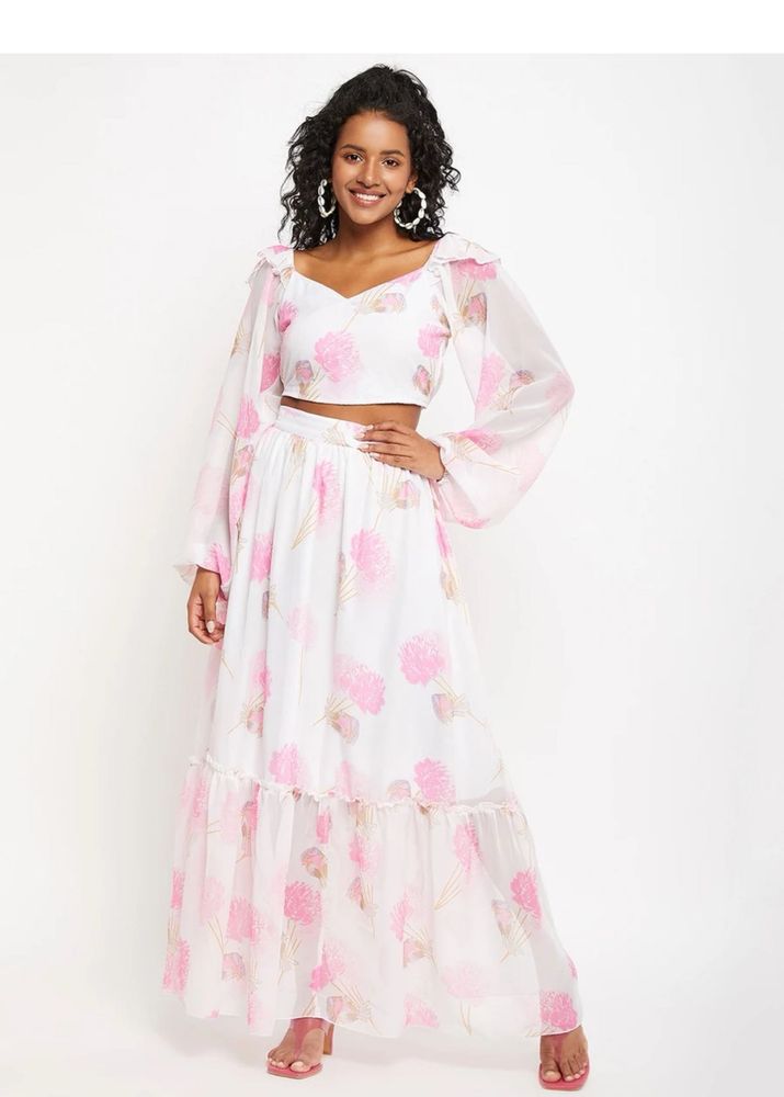 Chic Floral Print Crop Top &amp; Skirt Set