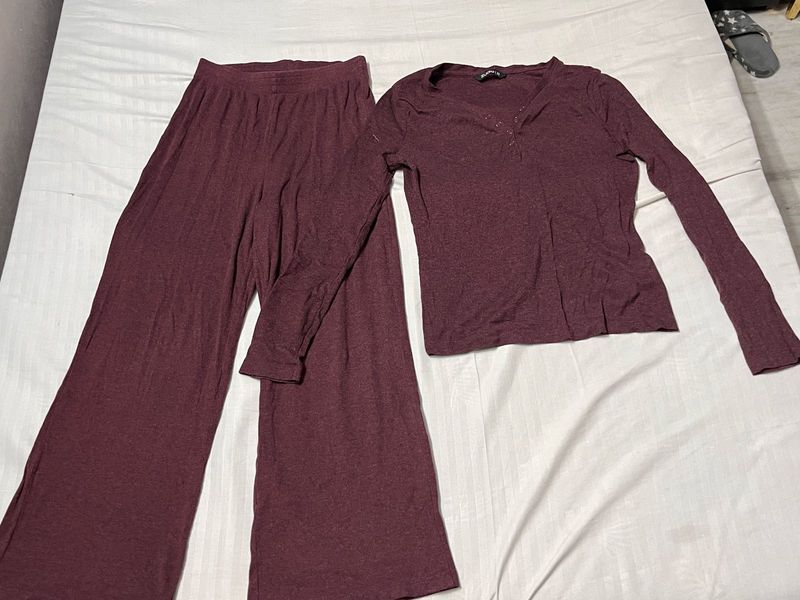 Cozy Burgundy Long Sleeve Top &amp; Pants Set
