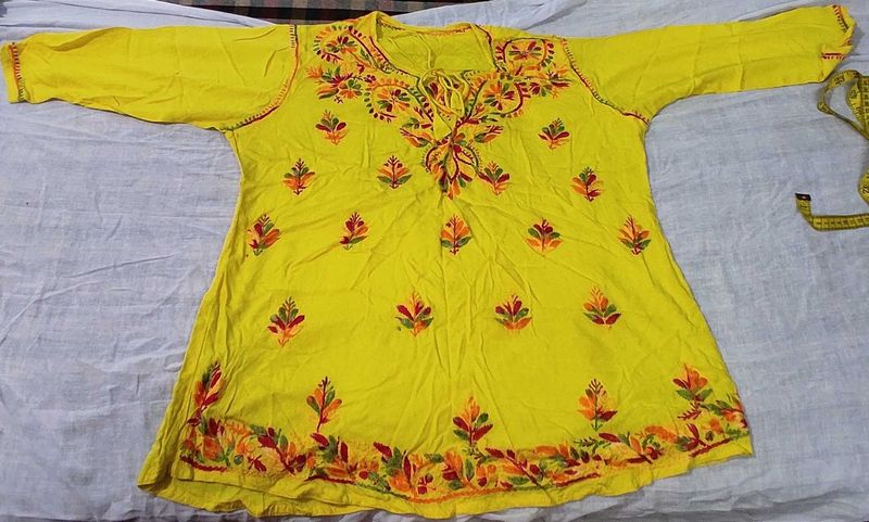 Yellow Embroidered Short Kurta