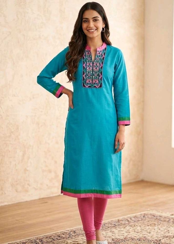 sky blue gala work kurti for women