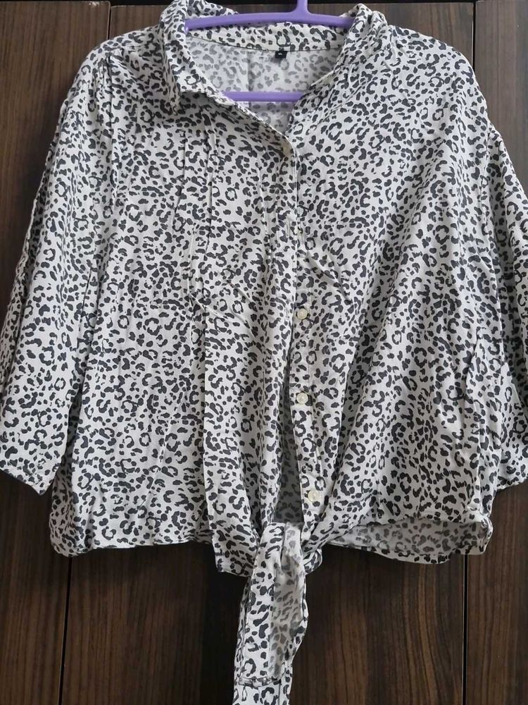 Stylish Leopard Print Tie-Front Top