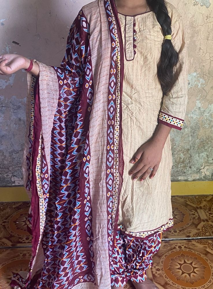 Beige Kurta Set with Dupatta
