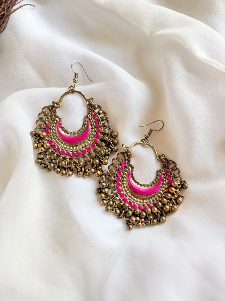 Boho Gypsy Hoop Earrings Pink colour