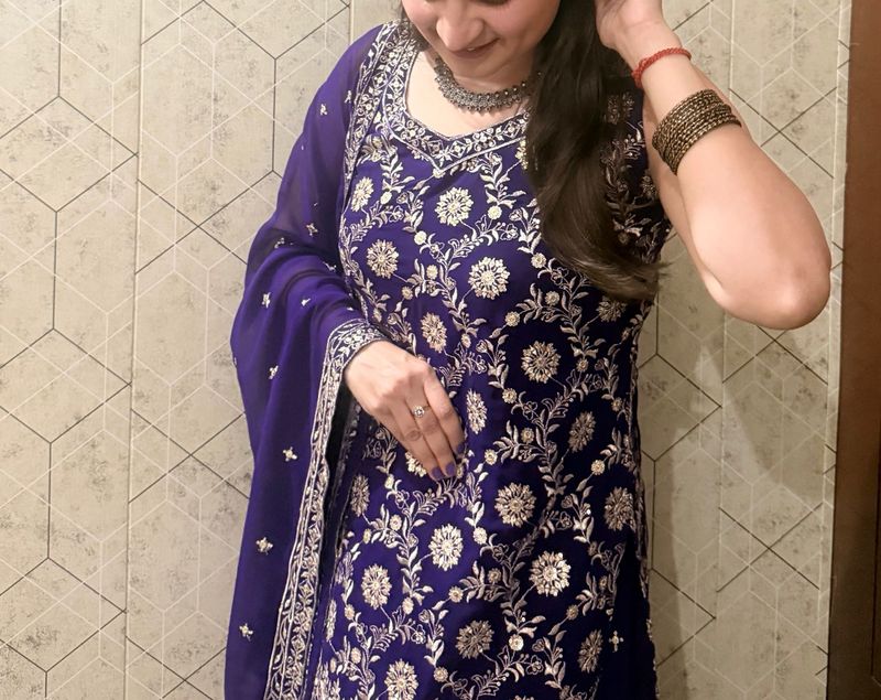 Deep Purple Festive Embroidered Sharara Set