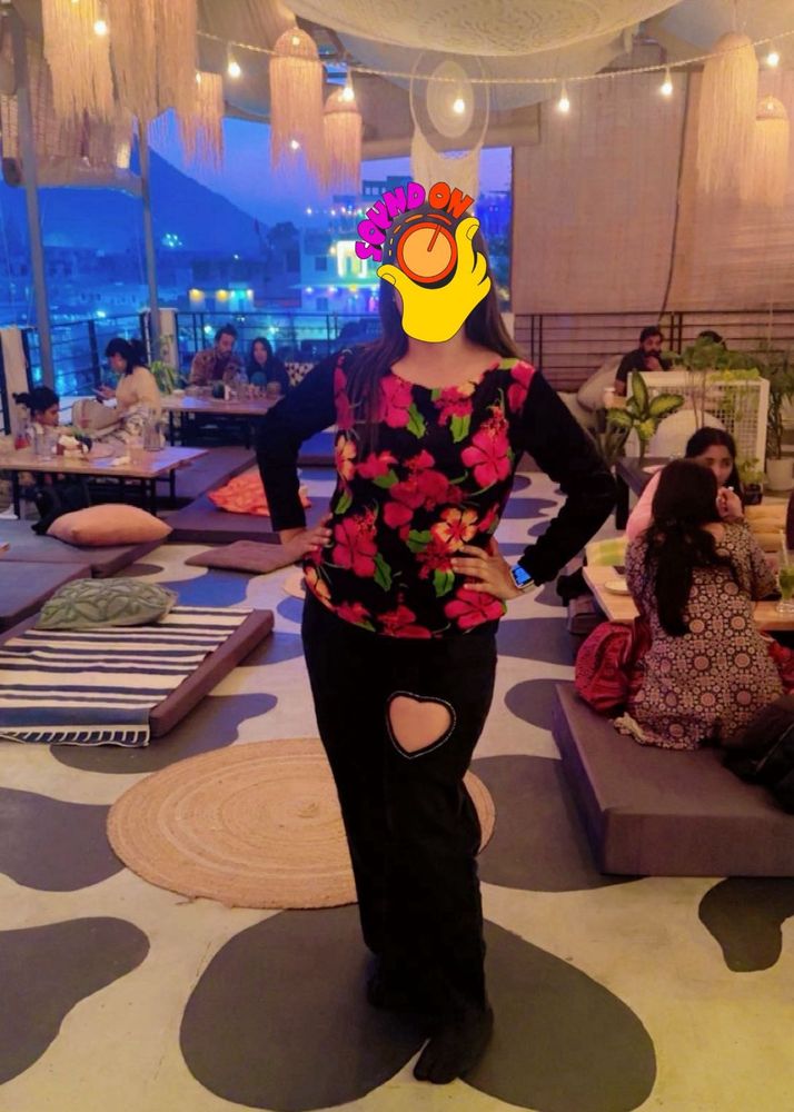 Floral Top &amp; Black Pants Set