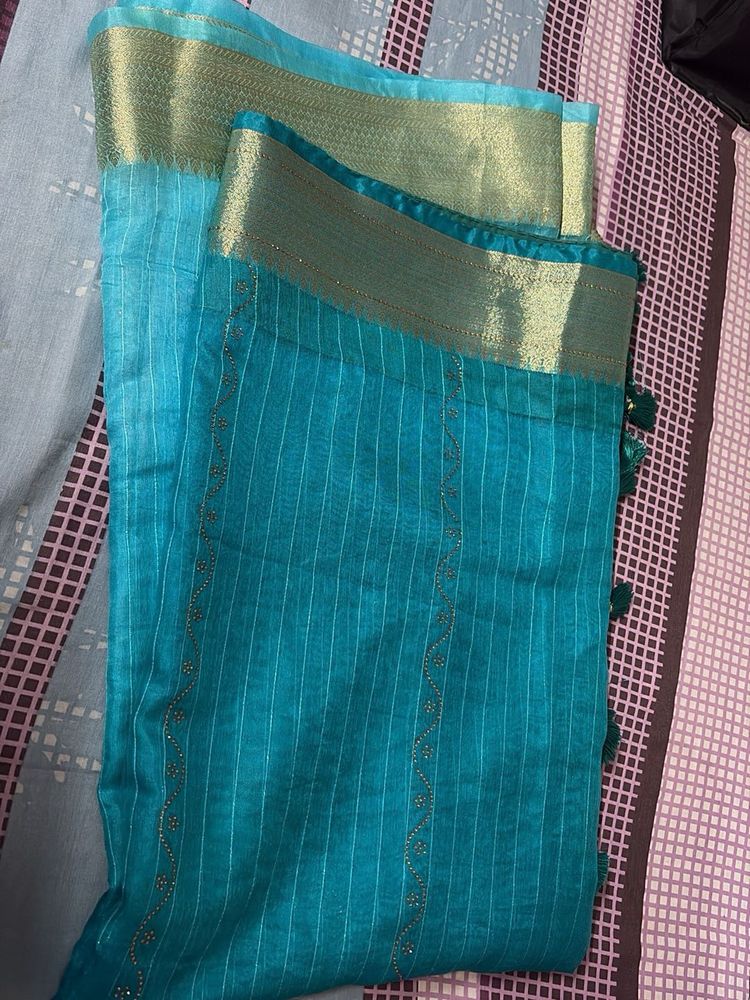 Elegant Blue &amp; Gold Saree