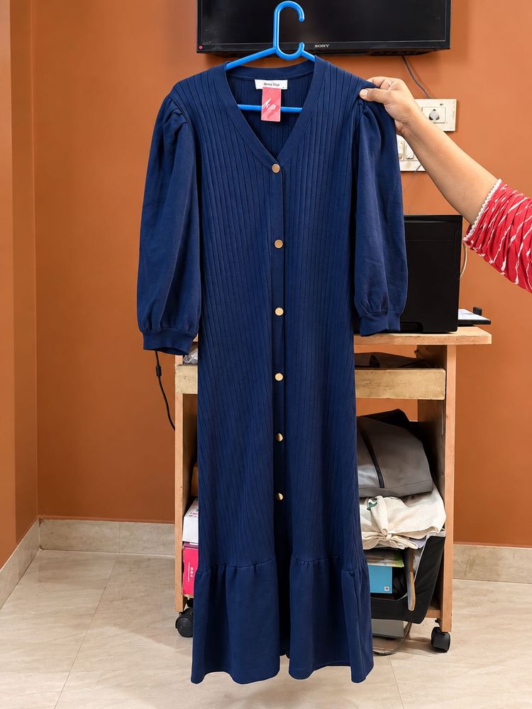 Navy Blue Ribbed Maxi Dress combo of 4