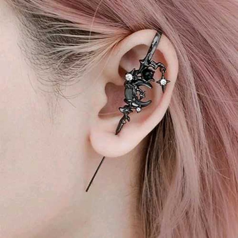 Gothic Moon &amp; Star Ear Cuff