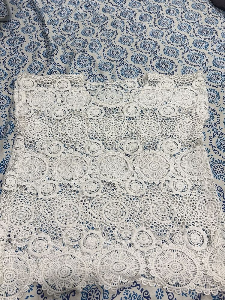 Bohemian white lace cutout top