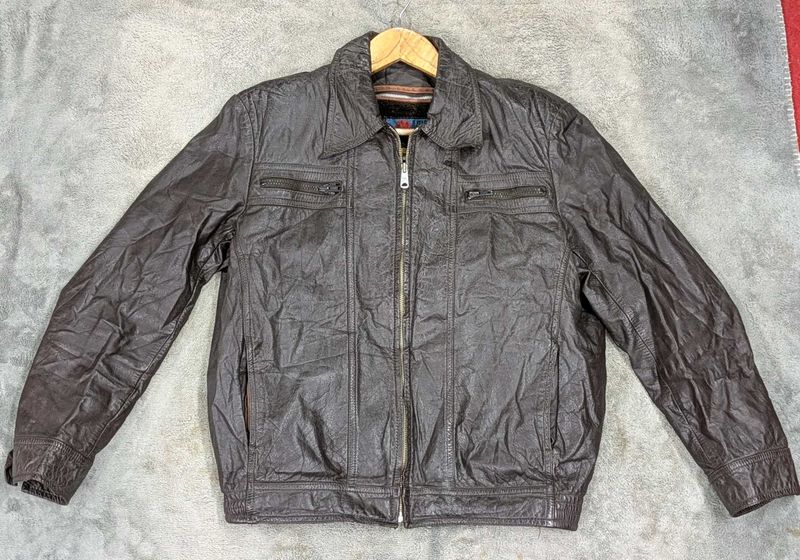 Men's Brown Leather Bomber Jacket 100% original le
