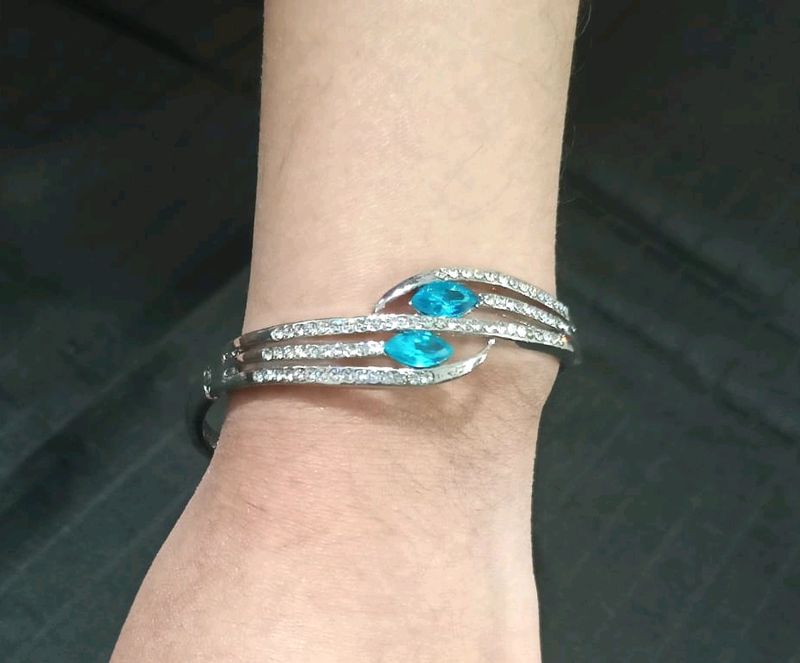 Silver Rhinestone Blue Turquoise Gemstone Bracelet