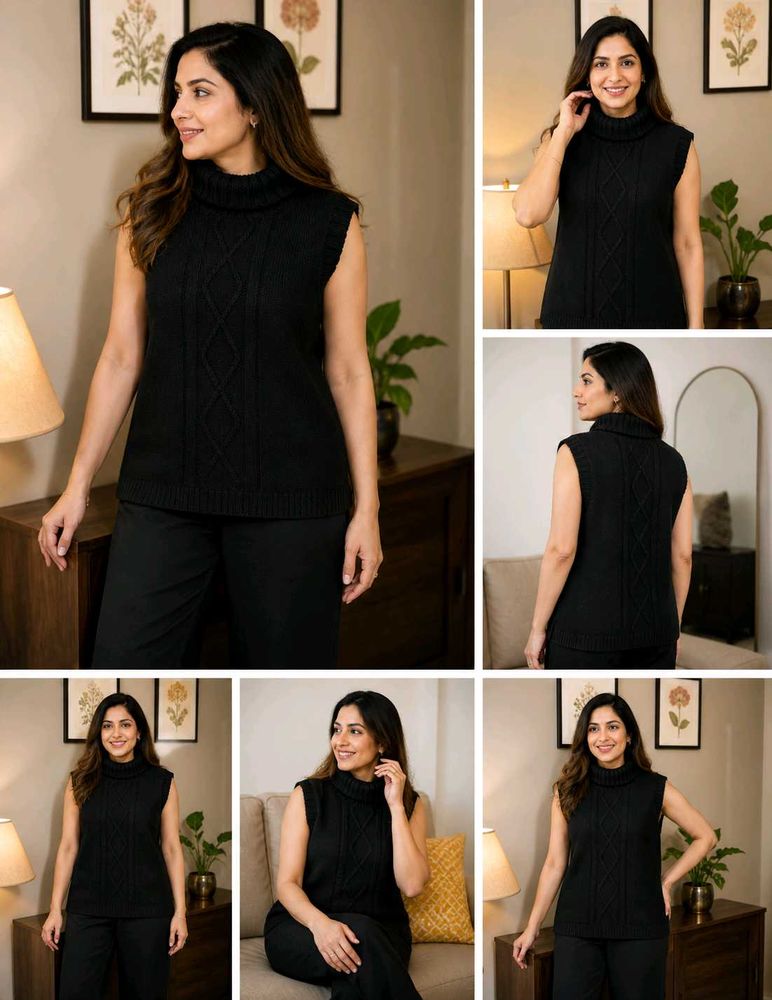 Sleeveless Turtleneck Knit Vest
