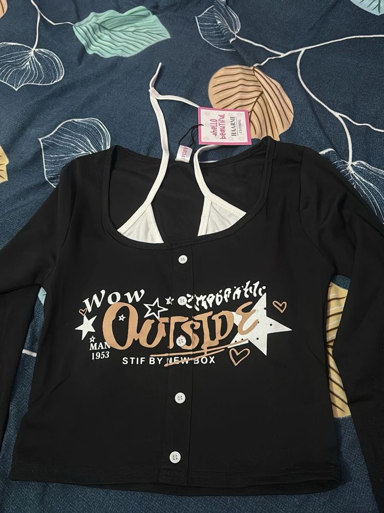 Cute Graphic Print Button-Up Top