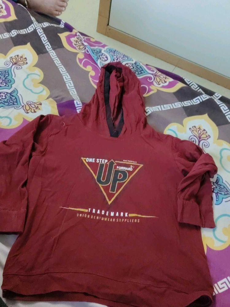 Maroon Graphic Print Hoodie