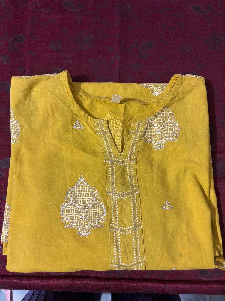 Yellow Embroidered Kurta